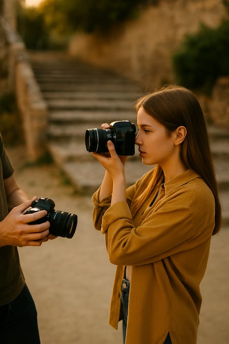 Este curso de fotografía en exteriores en Málaga es un intensivo de 3 días, con 9 horas de formación repartidas en bloques de 3 horas. Cada día combina una parte de explicación sencilla, sin tecnicismos innecesarios, y una parte de práctica en la calle. Aprendes algo, lo aplicas al momento y recibes feedback inmediato.

No vas a estar sentado en un aula mirando diapositivas. La ciudad es tu aula. Málaga es un escenario perfecto para aprender fotografía en exteriores: tiene una luz muy particular, cambios rápidos entre sombra y sol, y espacios muy diferentes en pocos metros. Todo eso se aprovecha durante el curso para que te lleves una experiencia muy completa.